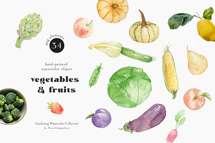 Watercolor Vegetables And Fruits