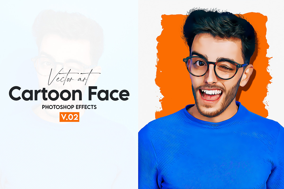 Cartoon funny face vector art effect, an Action Add-On by Shovajit (Photo 1 of 10)