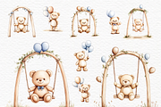 Watercolor baby bear on a swing png, an Animal Illustration by Invite to Clipart (Thumbnail 4 of 5)