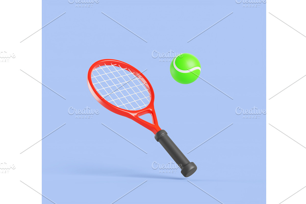 3d red tennis racket with flying, a Sport Illustration by Marozhkastudio