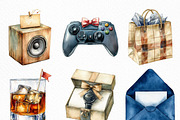 Watercolor Man’s Birthday Clipart, an Illustration by Craft Nest (Thumbnail 2 of 6)