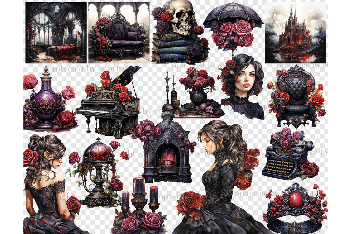Gothic Clipart | Victorian Girl, a Person Illustration by GlamArtZhanna (Photo 5 of 5)