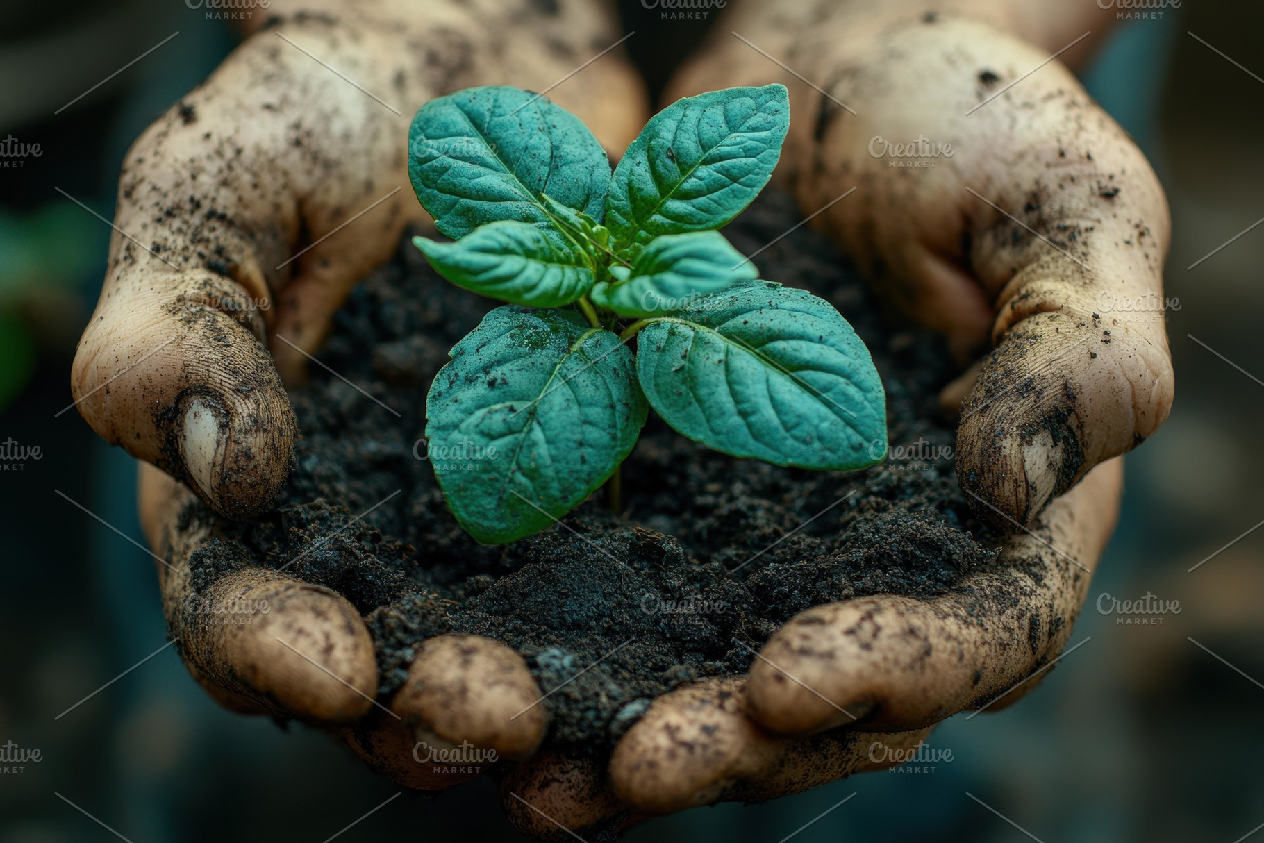 Hands holding a small plant surround, a Photo by Tanuart