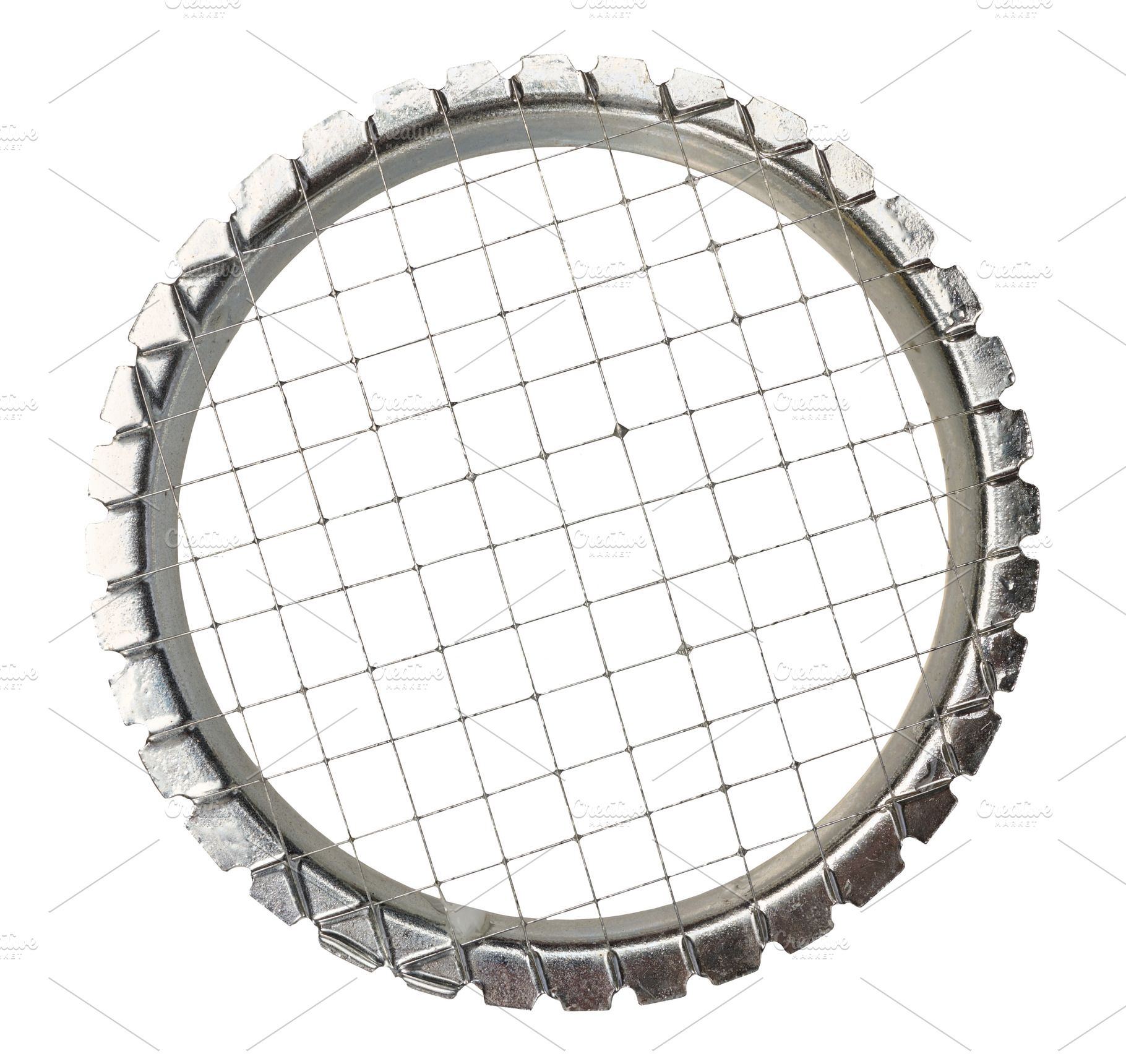 A close-up metal egg slicer with a grid of thin wires, isolated, a Food & Drink Photo by ndanko