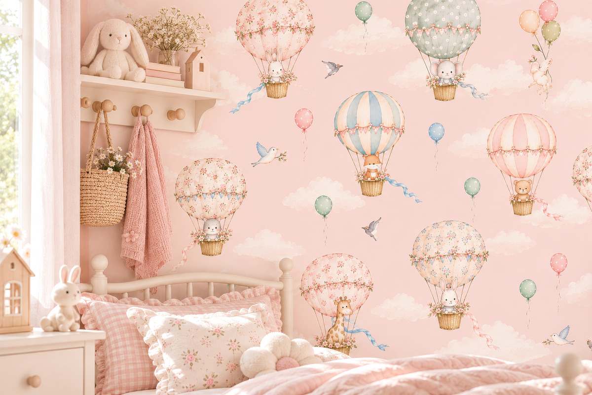 Pastel Air Balloon Nursery Wallpaper, a Wallpaper Graphic by by creative paper (Photo 7 of 14)