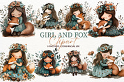 Girl and Fox Fall Clipart PNG Animal, an Animal Illustration by SugarCloudStudioArt (Thumbnail 1 of 4)
