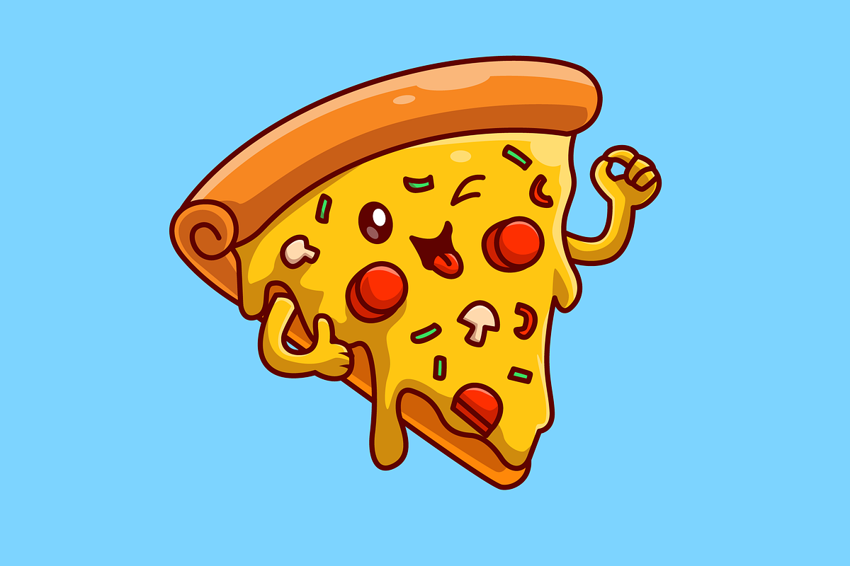 Cute Pizza Slice Melted Cartoon, a Food Illustration by Catalyst Labs