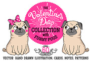 VALENTINE'S DAY vector set with pugs, an Illustration by Martyshova (Thumbnail 1 of 5)