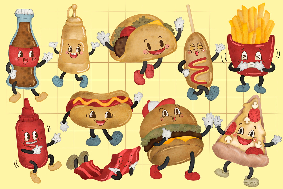 Watercolor Cartoon Fast Food Clipart, a Food Illustration by Inkley Studio