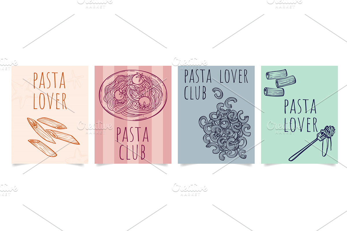Pasta lovers club poster set, a Food Illustration by art PVP - market