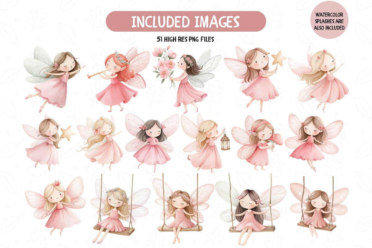 Watercolor Garden Fairies Clipart, a Decorative Illustration by TatiMockup (Photo 2 of 5)