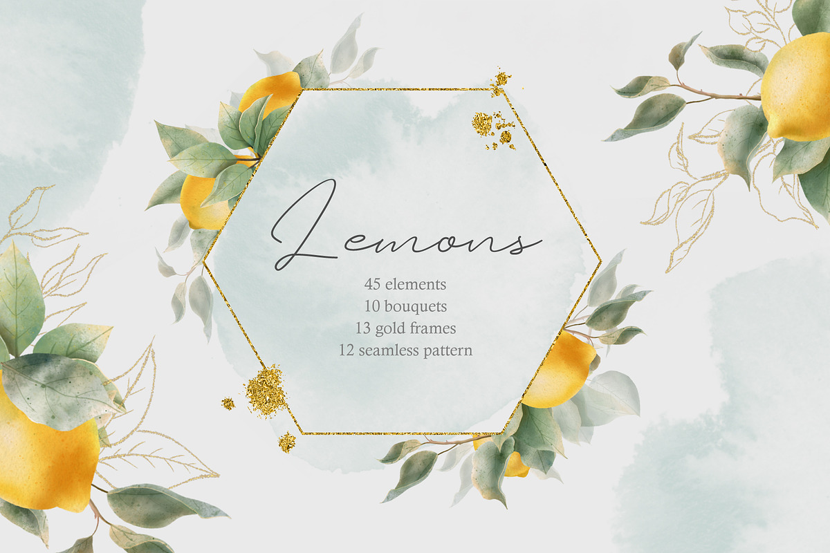 Lemons watercolor clipart, a Decorative Illustration by Nebbia (Photo 1 of 5)