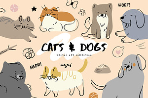 Cute Cat And Dog Vector Set