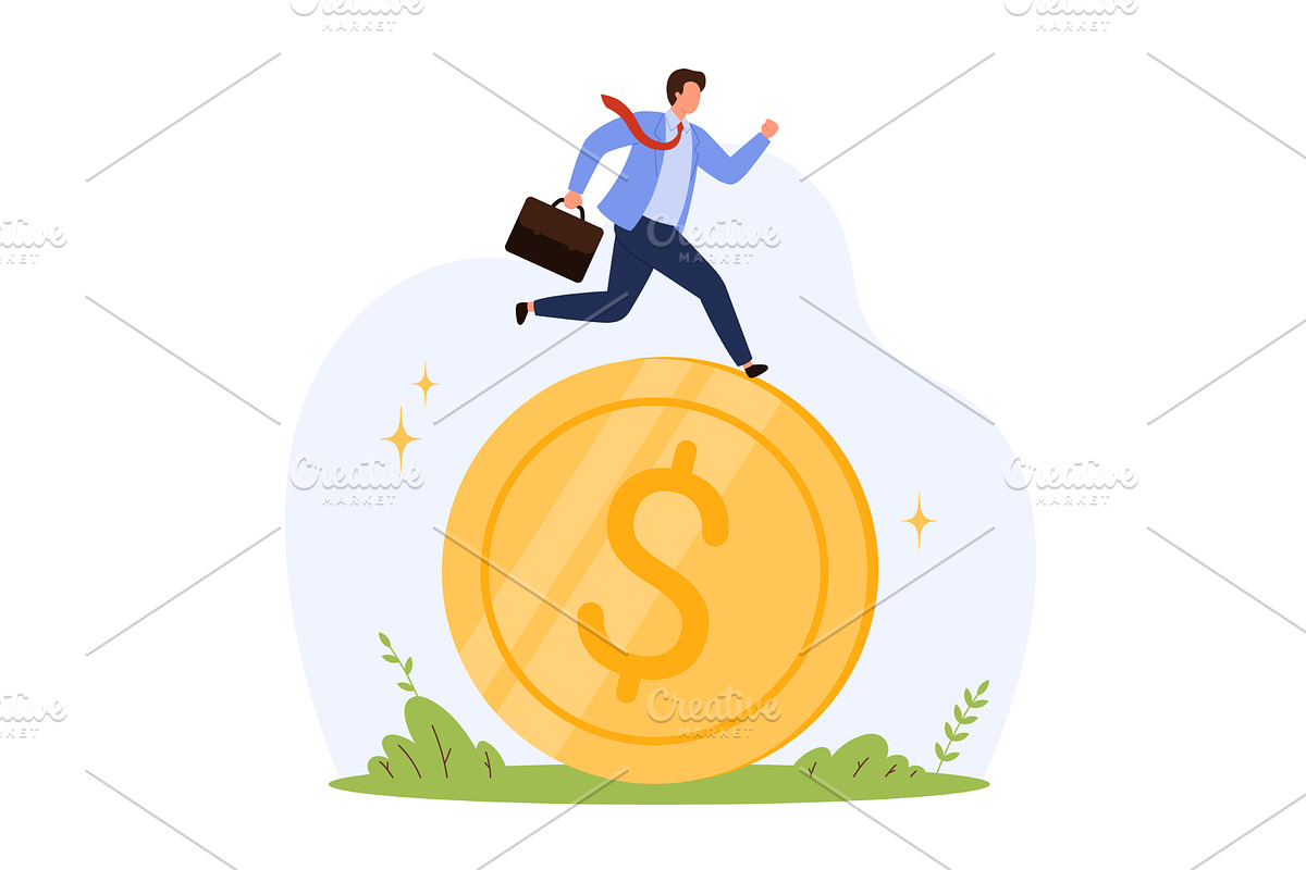 Businessman Running Giant Dollar, a Finance Illustration by Flashvector