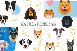 Zodiac signs and dog breeds clipart, an Animal Illustration by Art and Funny