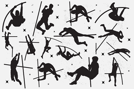 Pole Vault athletes Silhouettes set