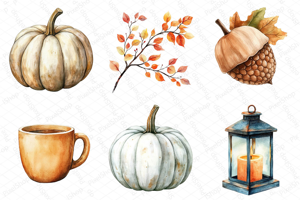 Watercolor Minimalist Autumn Clipart, an Illustration by DreamPrint404 (Photo 5 of 7)