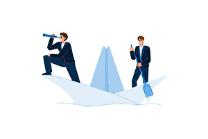 Businessmen rowing and scouting for, a Finance Illustration by pikepicture