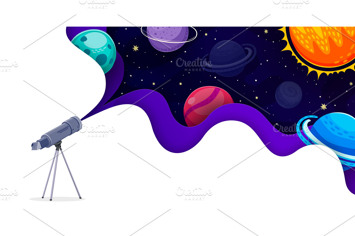 Telescope with paper cut space, a Technology Illustration by Vector Tradition
