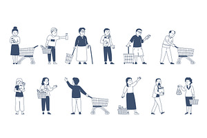 Doodle people in supermarket. Men, a Person Illustration by LadadikArt