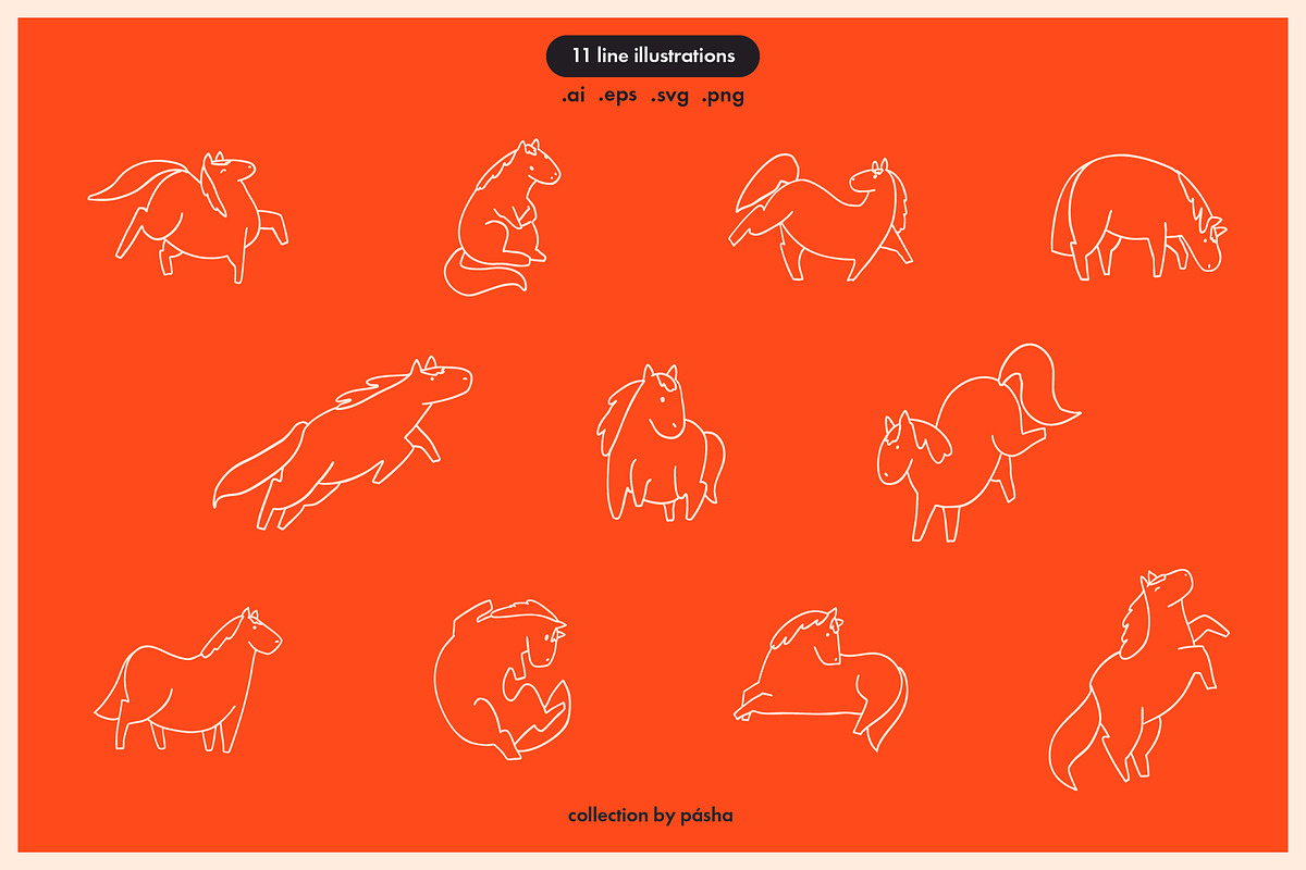 Hand Drawn Vector Horse Set, an Animal Illustration by Pásha (Photo 3 of 5)