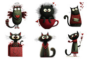 Whimsical Valentine Cat Clipart, an Illustration by Dream Creation (Thumbnail 3 of 7)