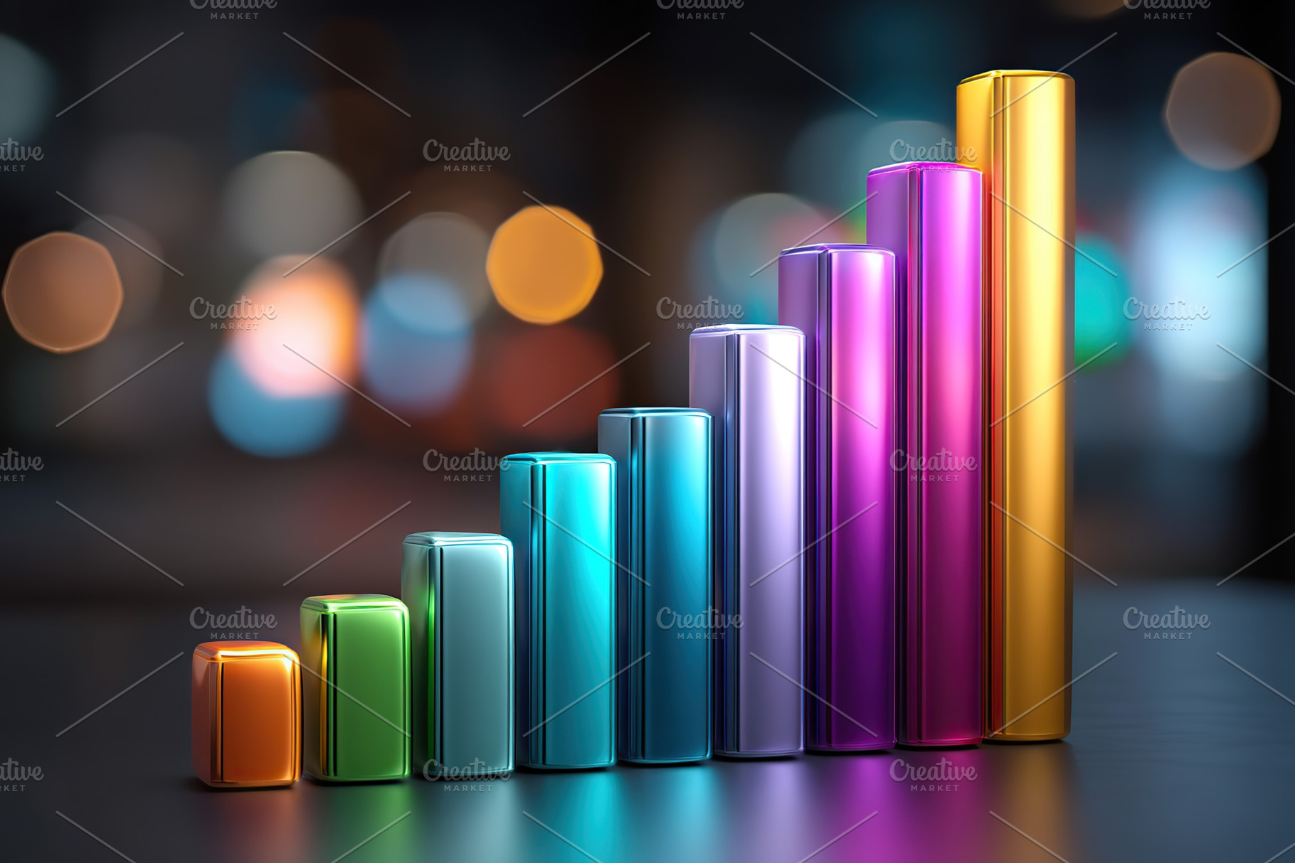 Vibrant bar graphs showcasing business growth trends in a modern setting, a Business Photo by AlyaAnd