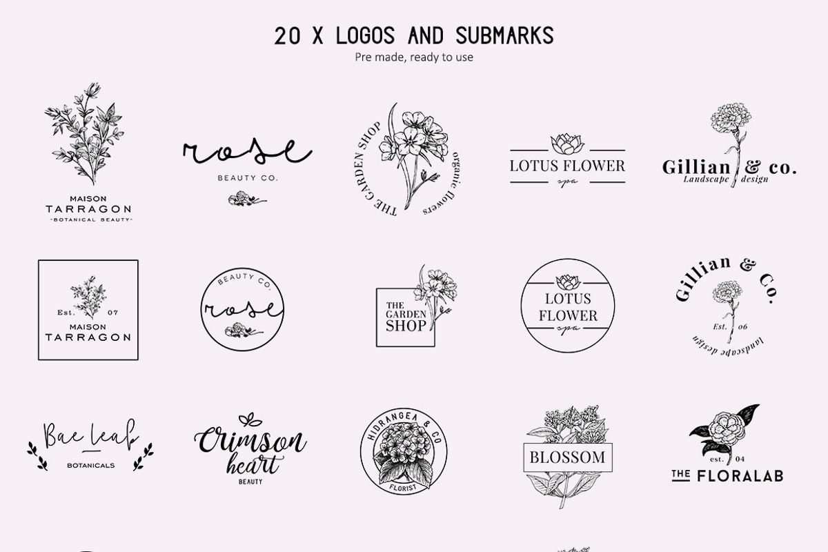 Floral logo and branding bundle, a Branding & Logo Template by Negative Space (Photo 2 of 6)
