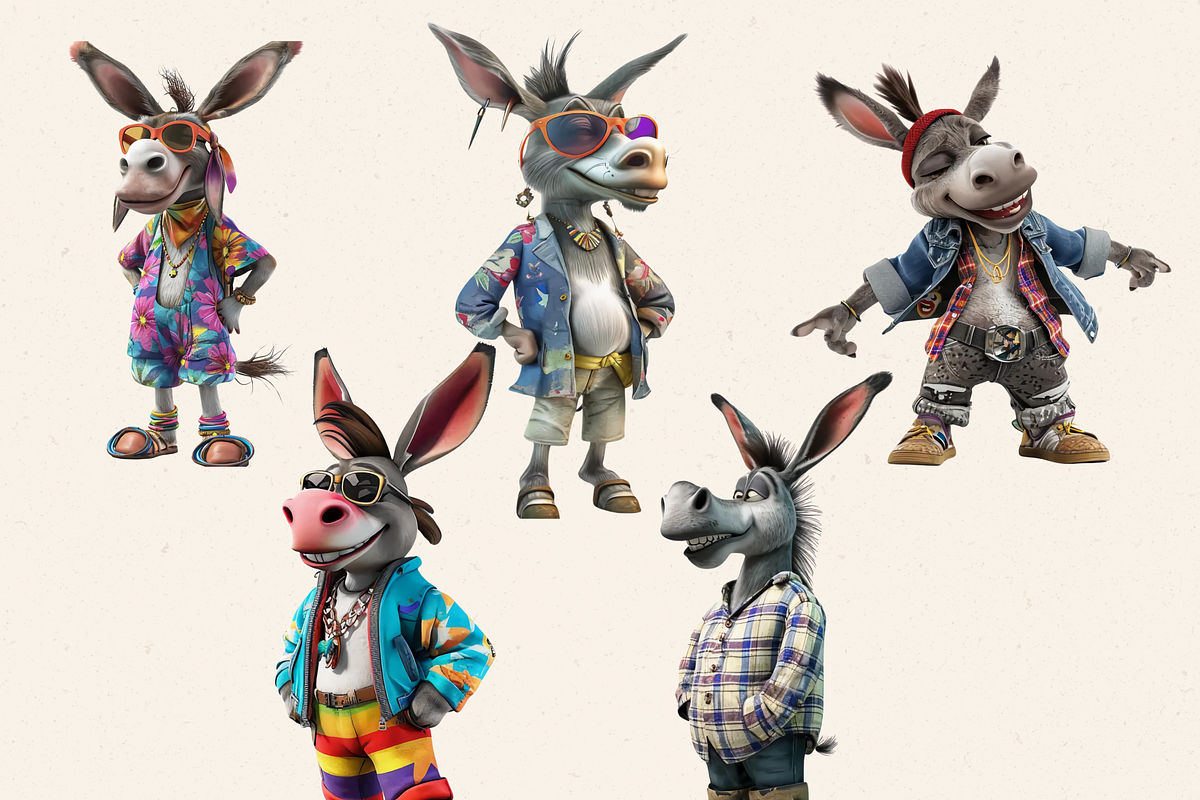 FUNNY STYLISH DONKEY CLIPART PACK, an Animal Illustration by Daring Digies (Photo 3 of 6)