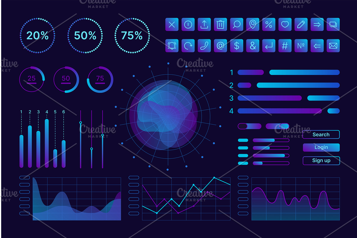 Blue interface kit ui ux web icons, a Texture Illustration by Lemberg Vector
