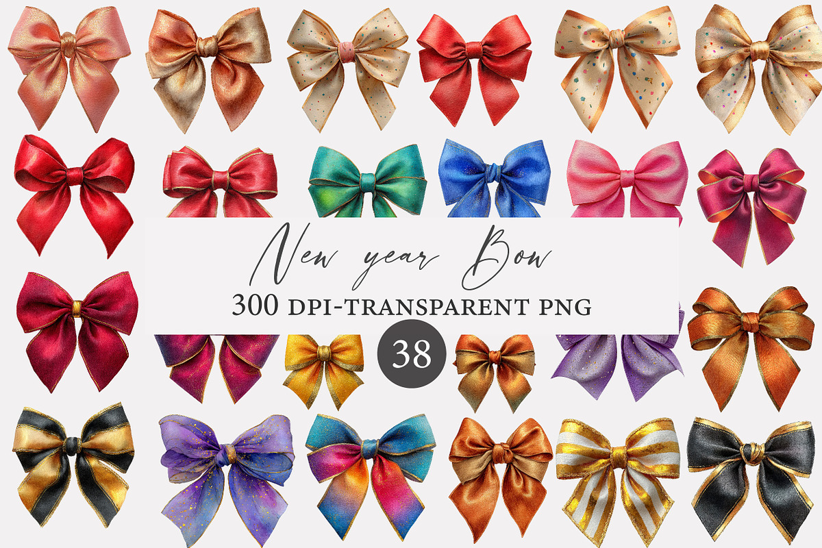 Watercolor New year Bow clipart, an Illustration by Designworld (Photo 1 of 5)