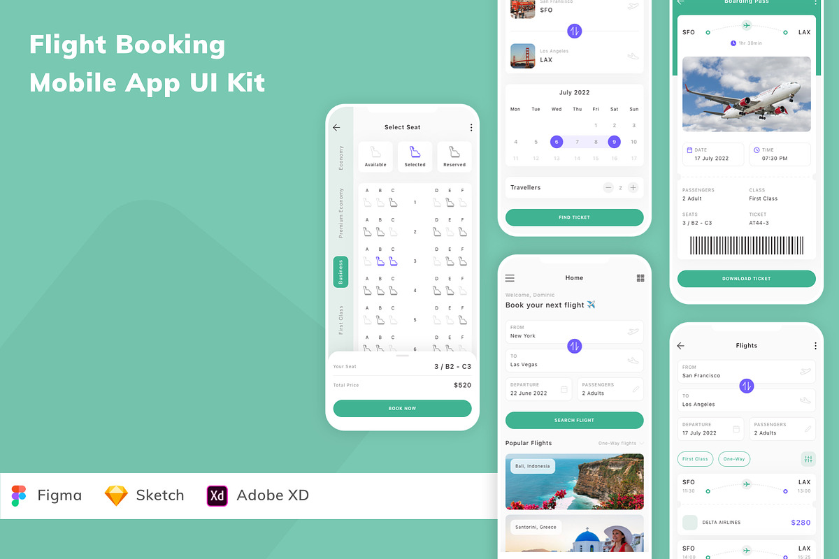 Flight Booking Mobile App UI Kit, an UI Kit Template by Betush