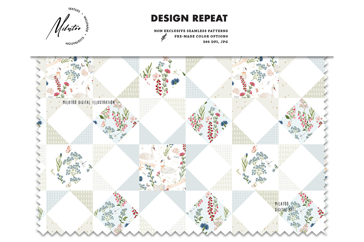 Swan Quilt Floral Patchwork pattern, a Pattern Graphic by Milatoo (Photo 2 of 4)