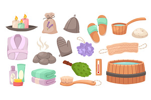 Cartoon sauna elements. Bathroom and, an Object Illustration by winwin.art