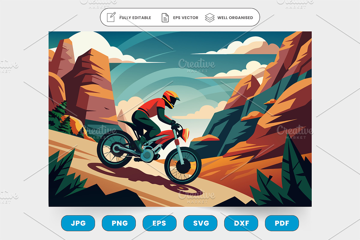 A man riding a dirt bike on a mounta, a Graphic by SaroStock