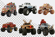 Christmas Monster Truck Sublimation, an Illustration by SVGArt (Thumbnail 2 of 8)
