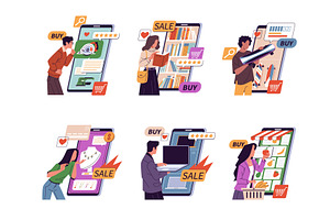 Online shopping phone people, an Object Illustration by YummyBuum