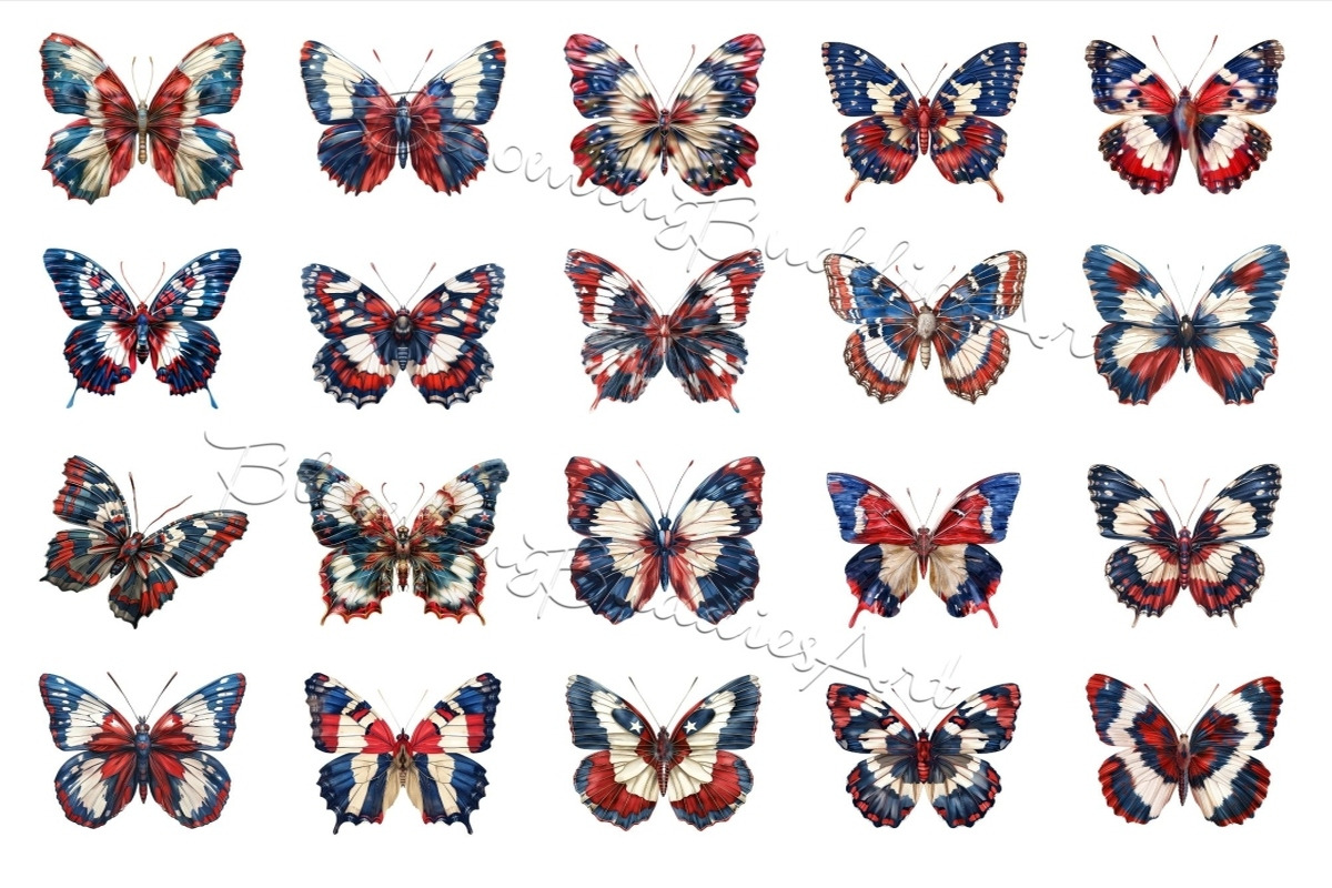 35 Patriotic Butterfly Art Bundle, a Decorative Illustration by Art Paradise Studios (Photo 2 of 8)
