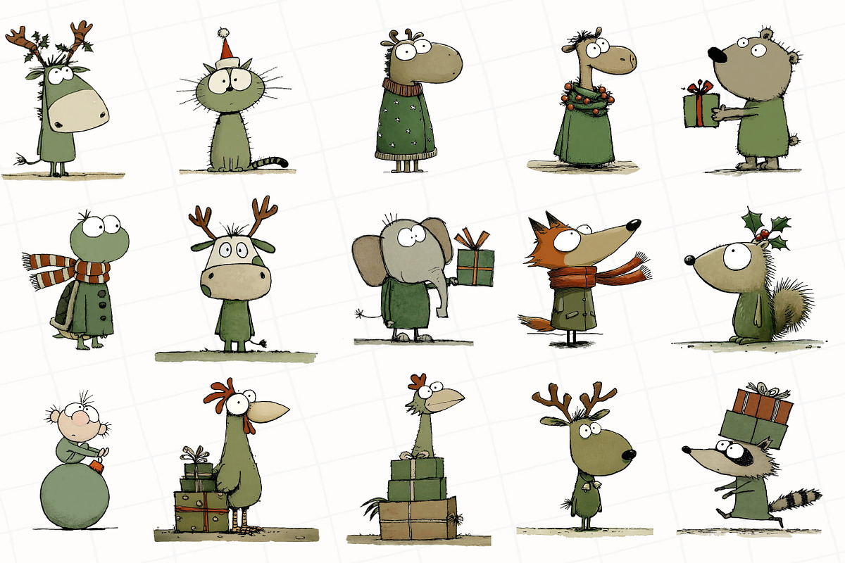 Hand Drawn Christmas Animals Clipart, an Illustration by OK Design (Photo 4 of 6)