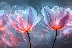Glowing tulips with radiant petals surrounded by ethereal pink a, a Nature Photo by José Manuel Gelpi