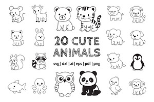 20 Cute animals vector