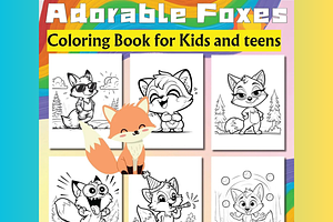 Cute Adorable Foxes Coloring Book, an Animal Illustration by Sourcedigi