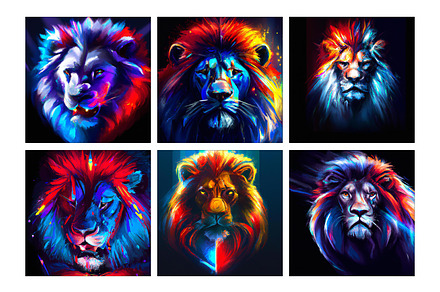 Abstract Lions, Red Blue Black Lion