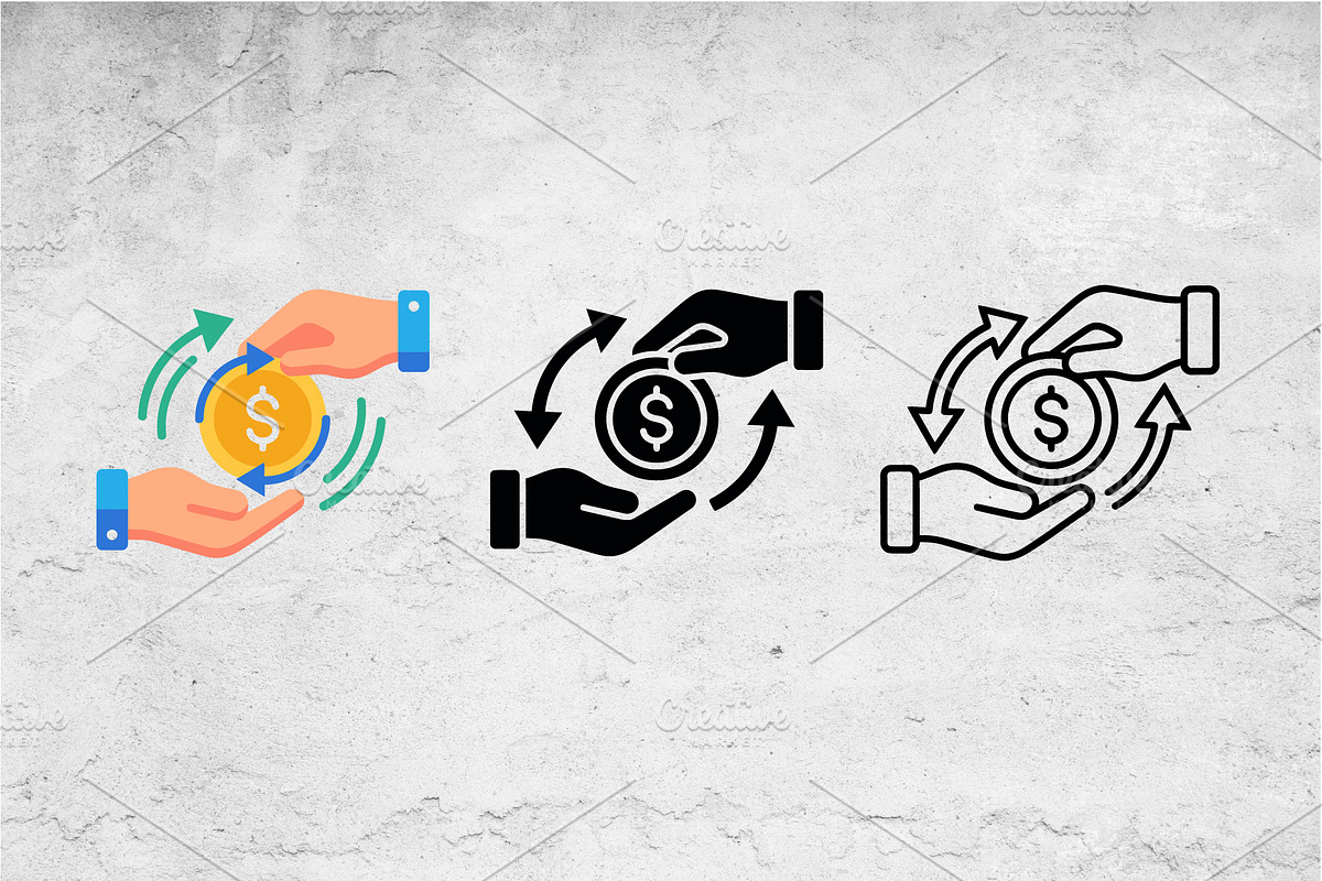 Money Transfer Hands Icons, an Outline Icon by Artonix (Photo 2 of 2)
