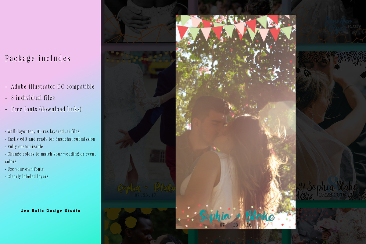 8 Modern Wedding Geofilters Pack, a Social Media Template by Uno Bello Design Studio (Photo 4 of 4)