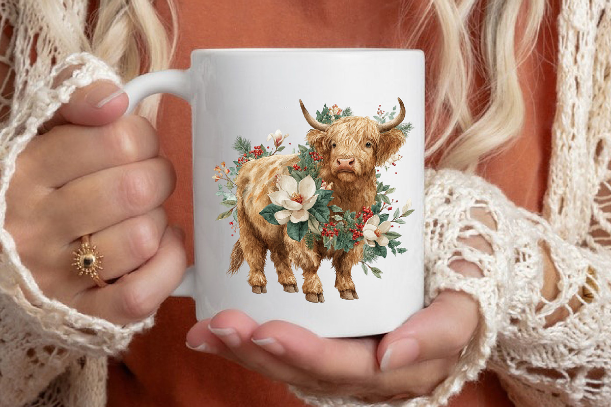 Watercolor Christmas Highland Cow, a Seasonal Illustration by Black Bird Studio (Photo 6 of 7)