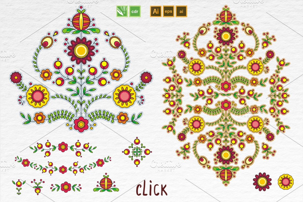 Folk Floral Vector Ornament Set, a Decorative Illustration by ElenaKovalyova (Photo 3 of 5)
