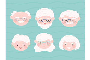 set of cute faces old people, a Person Illustration by studiogstock