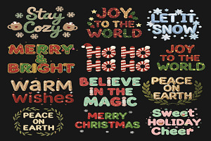 Crochet Christmas Text Png Bundle