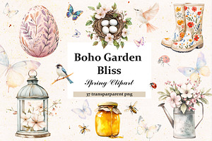 Boho Spring Easter Clipart Set